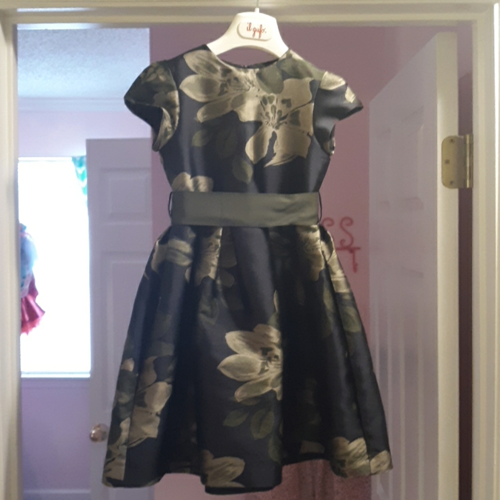 Il Gufo Short Sleeve Floral Dress w/ Sash 6A